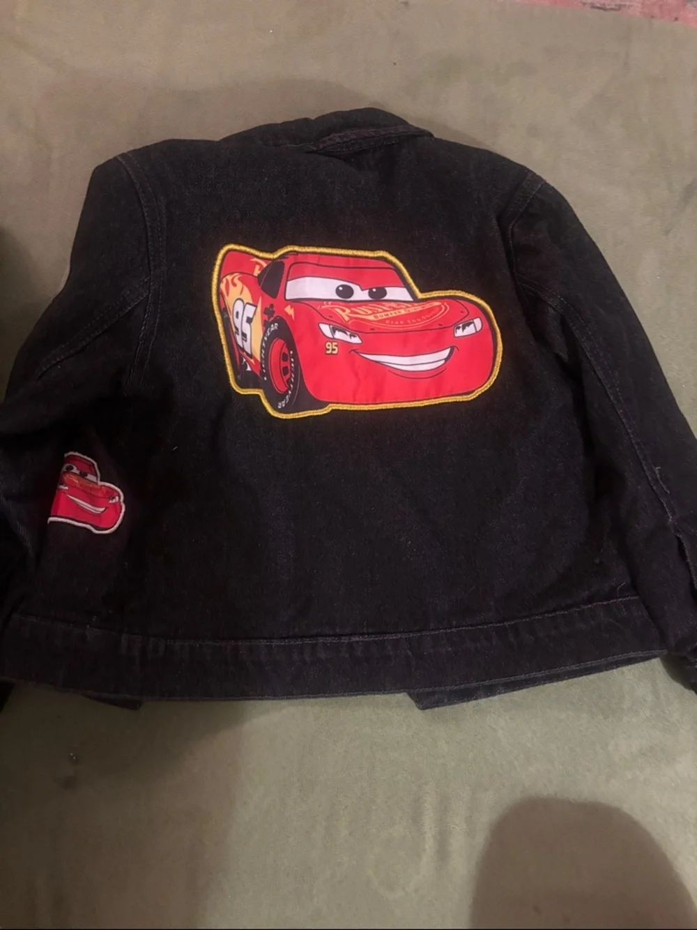Disney Black Denim Jacket with Red Lining and Cars Patches